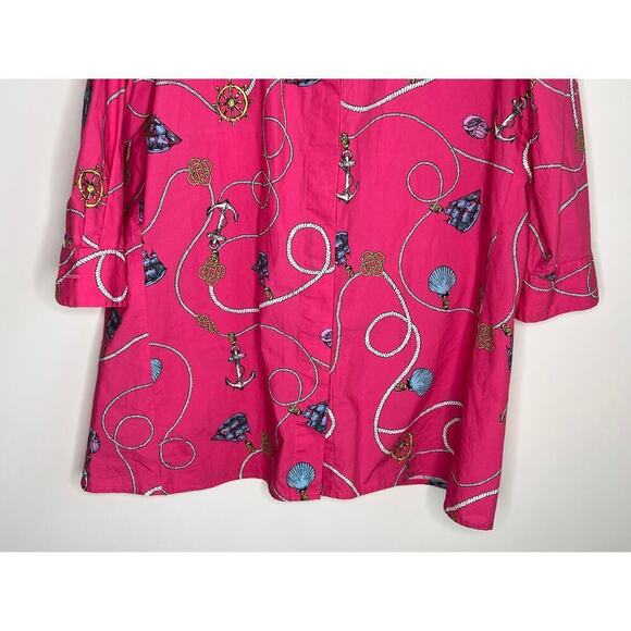 Tyler Boe Cotton Sailboat Shell Rope Pink Button Down Top Size M - Picture 10 of 11